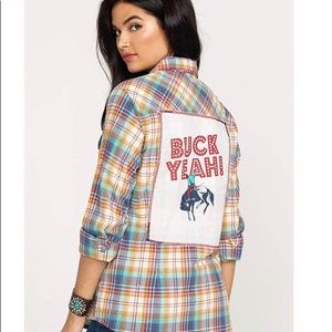 Wrangler 'Buck Yeah' Plaid Snap Button Shirt